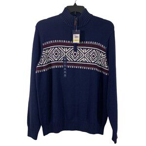IZOD Mens Medieval Blue Nordic Pattern Knit Sweater Medium